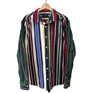 PACSUN 90's Y2K Style Button Up Shirt Striped Bruno Mars Finesse Red Green XL